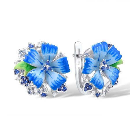 Sterling Silver Earrings Blue Nano Cubic Zirconia,Blue Spinel,Enamel,White Cubic Zirconia (E308561ENA2SL925)