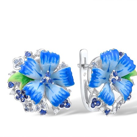Sterling Silver Earrings Blue Nano Cubic Zirconia,Blue Spinel,Enamel,White Cubic Zirconia (E308561ENA2SL925)