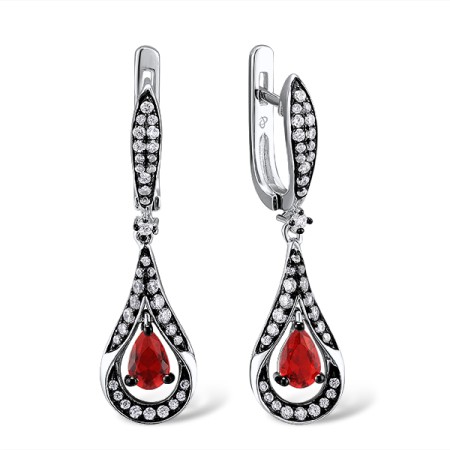 Sterling Silver w/ Black Plating Earrings White Cubic Zirconia,Red Glass (E308589REGZSK1925)
