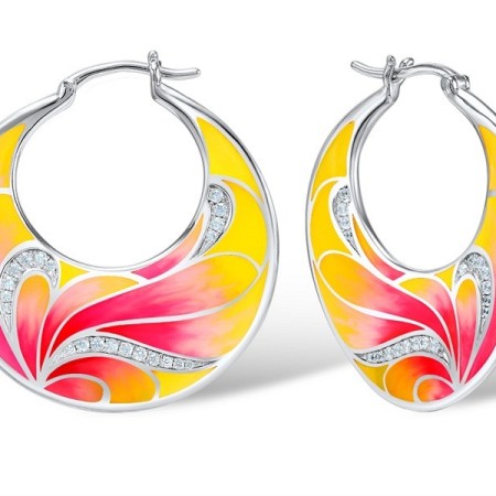 Sterling Silver Earrings Enamel,White Cubic Zirconia (E308592ENA1SL925)