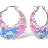 Sterling Silver Earrings Enamel,White Cubic Zirconia (E308592ENASL925)