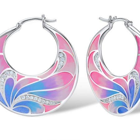 Sterling Silver Earrings Enamel,White Cubic Zirconia (E308592ENASL925)