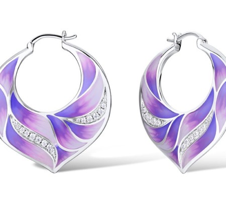 Brass w/ White Gold Plating Earrings Enamel,White Cubic Zirconia (E308596ENA2BRW)