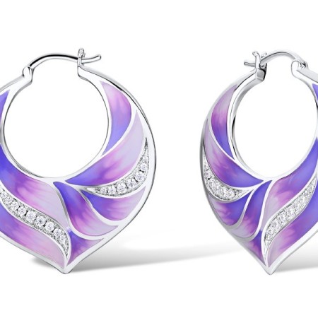 Brass w/ White Gold Plating Earrings Enamel,White Cubic Zirconia (E308596ENA2BRW)