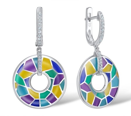 Sterling Silver Earrings Enamel,White Cubic Zirconia (E308599ENASL925)