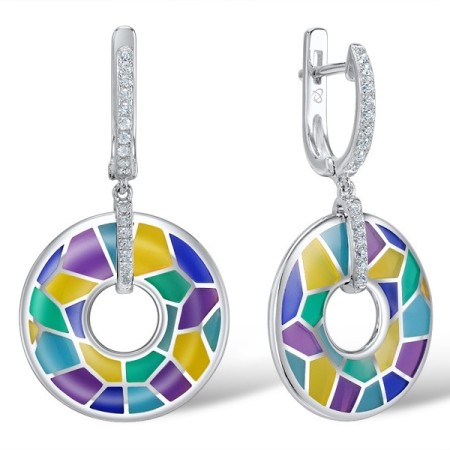 Sterling Silver Earrings Enamel,White Cubic Zirconia (E308599ENASL925)