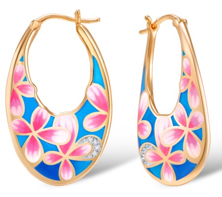 Sterling Silver w/ IONIC ROSE PLATING Earrings Enamel,White Cubic Zirconia (E308605ENASQ925)