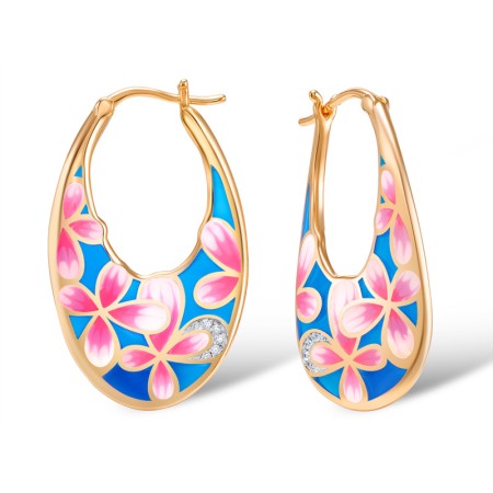 Sterling Silver w/ IONIC ROSE PLATING Earrings Enamel,White Cubic Zirconia (E308605ENASQ925)