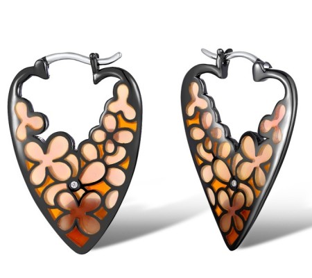 Sterling Silver w/ Black White Plating Earrings Enamel,White Cubic Zirconia (E308606ENASK925)