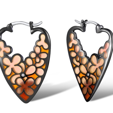 Sterling Silver w/ Black White Plating Earrings Enamel,White Cubic Zirconia (E308606ENASK925)