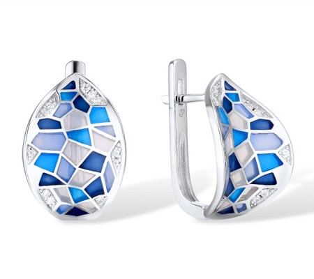 Sterling Silver Earrings Enamel,White Cubic Zirconia (E308608BENA5SL925)