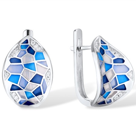 Sterling Silver Earrings Enamel,White Cubic Zirconia (E308608BENA5SL925)