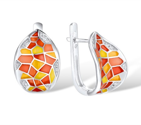 Sterling Silver Earrings Enamel,White Cubic Zirconia (E308608BENA6SL925)