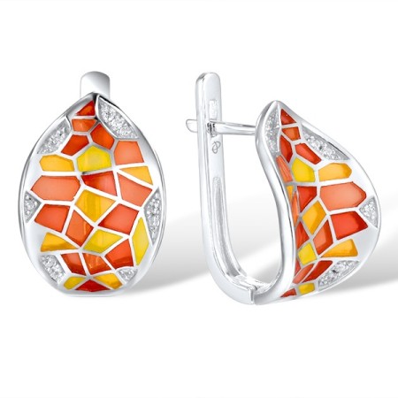 Sterling Silver Earrings Enamel,White Cubic Zirconia (E308608BENA6SL925)