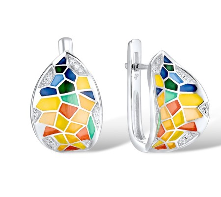 Sterling Silver Earrings Enamel,White Cubic Zirconia (E308608BENA7SL925)
