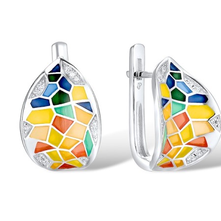 Sterling Silver Earrings Enamel,White Cubic Zirconia (E308608BENA7SL925)