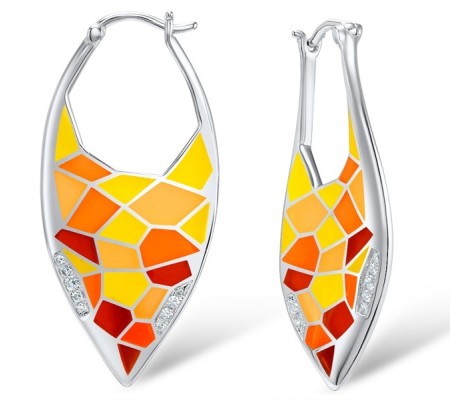 Sterling Silver Earrings Enamel,White Cubic Zirconia (E308608ENA1SL925)