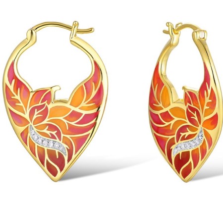 Brass w/ Yellow Gold Plating Earrings Enamel,White Cubic Zirconia (E308609ENA2BRY)