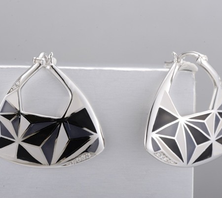 Sterling Silver Earrings Enamel,White Cubic Zirconia (E308612ENA2SL925)
