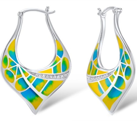 Brass w/ White Gold Plating Earrings Enamel,White Cubic Zirconia (E308613ENABRW)
