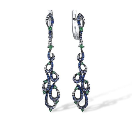 Sterling Silver w/ Black White Plating Earrings Blue Nano Cubic Zirconia,Blue Spinel,Green Spinel,White Cubic Zirconia (E308626MULSK925)