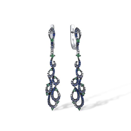 Sterling Silver w/ Black White Plating Earrings Blue Nano Cubic Zirconia,Blue Spinel,Green Spinel,White Cubic Zirconia (E308626MULSK925)