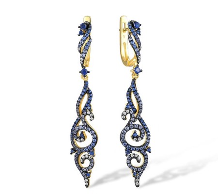 Sterling Silver w/ Yellow Black Plating Earrings Blue Nano Cubic Zirconia,Blue Spinel,White Cubic Zirconia (E308628BNBZSC925)