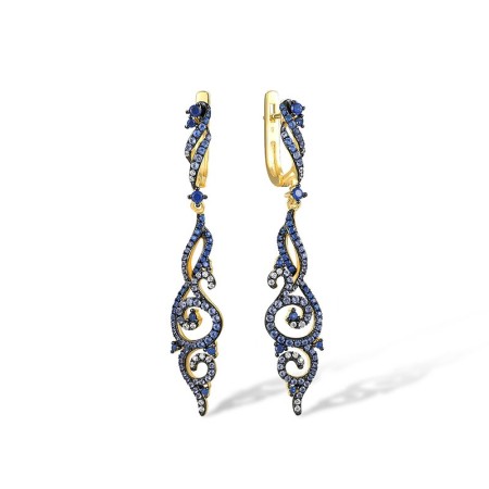 Sterling Silver w/ Yellow Black Plating Earrings Blue Nano Cubic Zirconia,Blue Spinel,White Cubic Zirconia (E308628BNBZSC925)