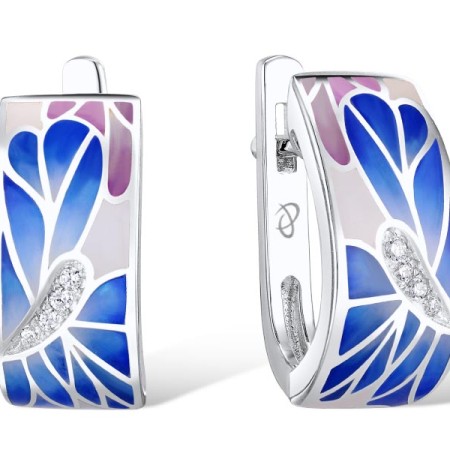 Sterling Silver Earrings Enamel,White Cubic Zirconia (E308714ENASL925)