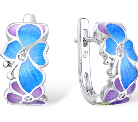 Sterling Silver Earrings Enamel,White Cubic Zirconia (E308717ENA2SL925)