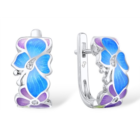 Sterling Silver Earrings Enamel,White Cubic Zirconia (E308717ENA2SL925)