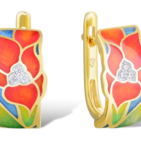 IONIC YELLOW PLATING Earrings Enamel,White Cubic Zirconia (E308718ENASP925)