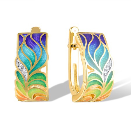 Sterling Silver w/ Ionic Yellow Plating Earrings Enamel,White Cubic Zirconia (E308719ENA1SP925)