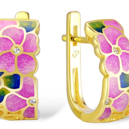 Sterling Silver w/ Yellow Plating Earrings Enamel,White Cubic Zirconia (E308749ENA1SY925)