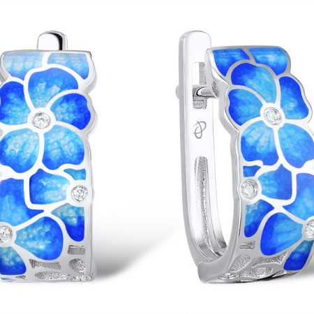 Sterling Silver Earrings Enamel,White Cubic Zirconia (E308749ENA2SL925)
