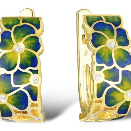 Sterling Silver w/ Yellow Plating Earrings Enamel,White Cubic Zirconia (E308749ENASY925)