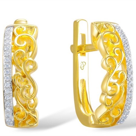 Sterling Silver w/ Yellow Plating Earrings White Cubic Zirconia (E308798WCZSY925)