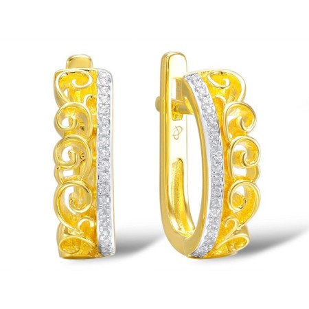 Sterling Silver w/ Yellow Plating Earrings White Cubic Zirconia (E308799WCZSY925)