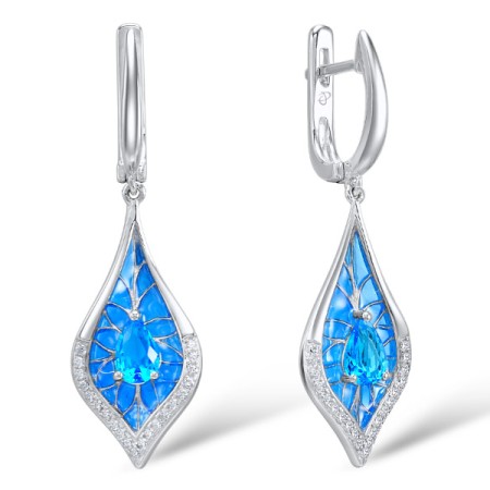 Sterling Silver Earrings White Cubic Zirconia,Blue Glass,Enamel (E308808ENASL925)