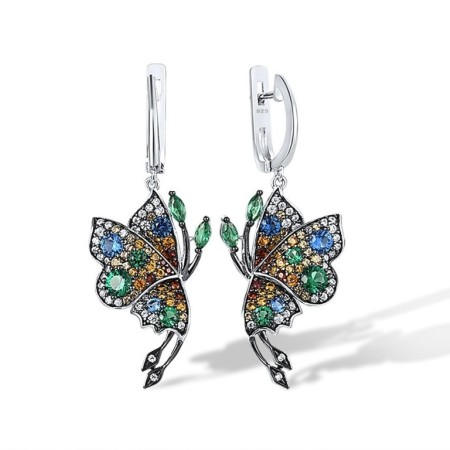 Sterling Silver w/ Black White Plating Earrings Blue Spinel,Garnet Nano Spinel,Green Spinel,White Cubic Zirconia,Yellow Nano Cubic Zirconia (Ci (E308821MULSK925)