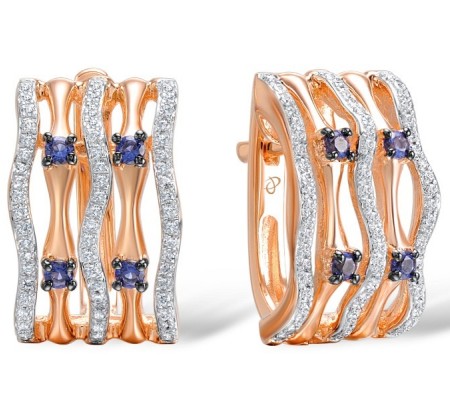 Sterling Silver w/ Rose Plating Earrings Blue Nano Cubic Zirconia,White Cubic Zirconia (E308877BZZSR925)