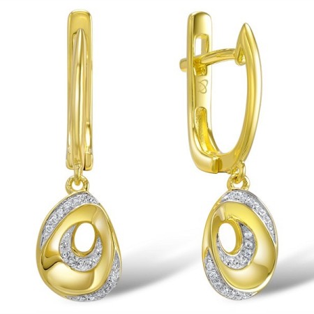 Sterling Silver w/ Yellow Plating Earrings White Cubic Zirconia (E308910WCZSY925)