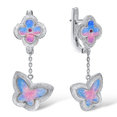 Sterling Silver Earrings Created Ruby,Enamel (E308933ENASL925)