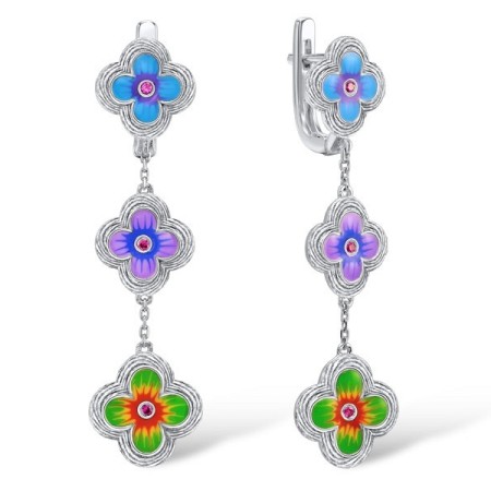 Sterling Silver Earrings Created Ruby,Enamel (E308934ENASL925)