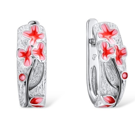 Sterling Silver w/ Black White Plating Earrings Enamel (E308935ENA1SK925)