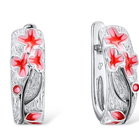 Sterling Silver w/ Black White Plating Earrings Enamel (E308935ENA1SK925)