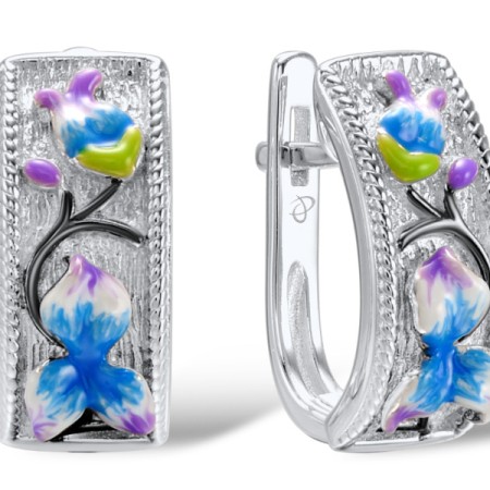 Sterling Silver w/ Black White Plating Earrings Enamel (E308936ENASK925)