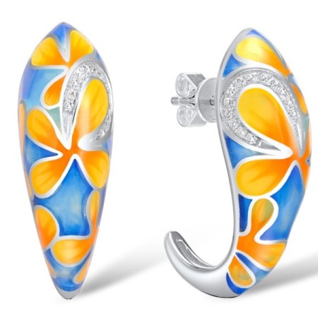 Sterling Silver Earrings Enamel,White Cubic Zirconia (E308950ENASL925)