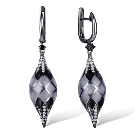 Brass w/ Black Plating Earrings Black spinel,Enamel,White Cubic Zirconia (E308953ENA3BRB)