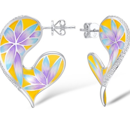 Sterling Silver Earrings Enamel,White Cubic Zirconia (E308954ENASL925)